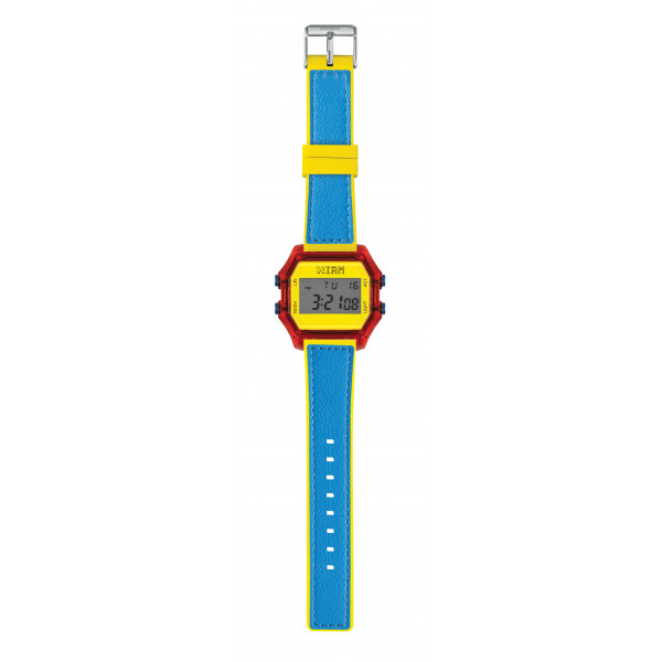 IAM Large red case with yellow face and bright blue + yellow PU strap
