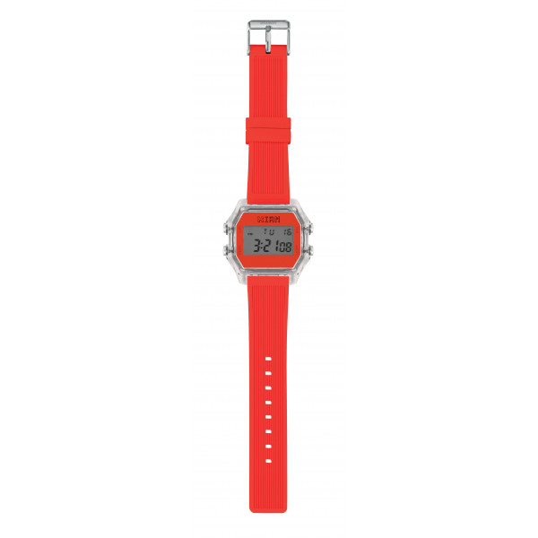 IAM Large transp. case with neon orange face with orange neon silicone strap