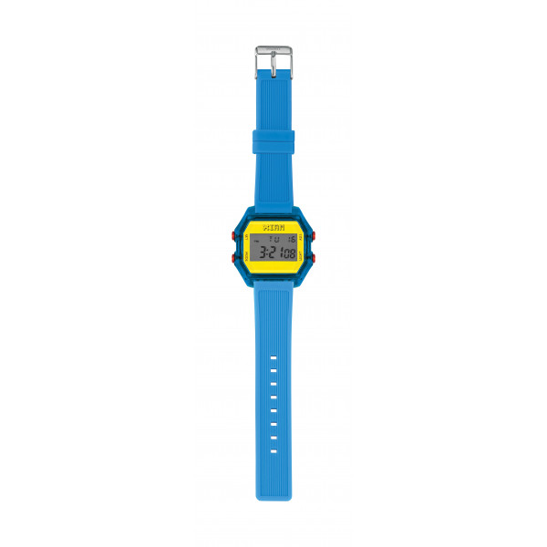 IAM Medium blue case with yellow face with blue silicone strap