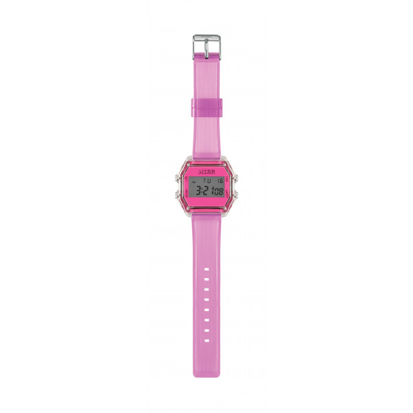 IAM Medium transp. case with neon fuchsia face with transp. light rose silicone strap